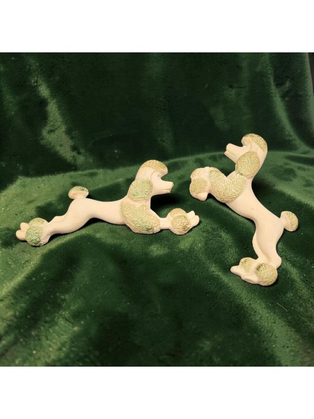 1960s Chalkware Poodle Wall Plaques Rhinestone Eyes Set Of 2 Decorative Vintage